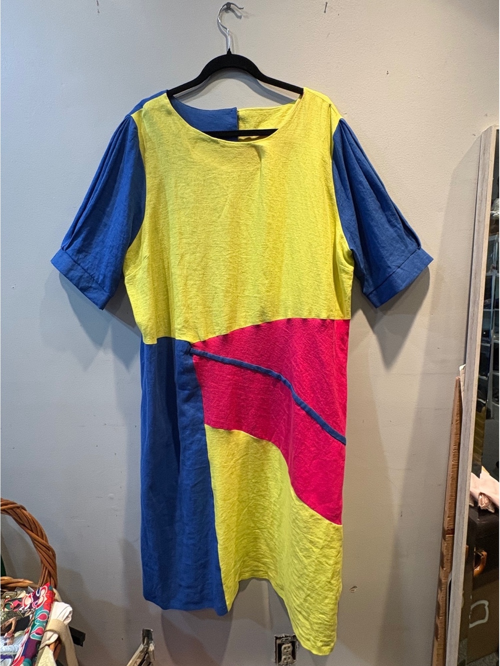 Colorblock Casual Dress with Pockets in Blue, Yellow, and Pink